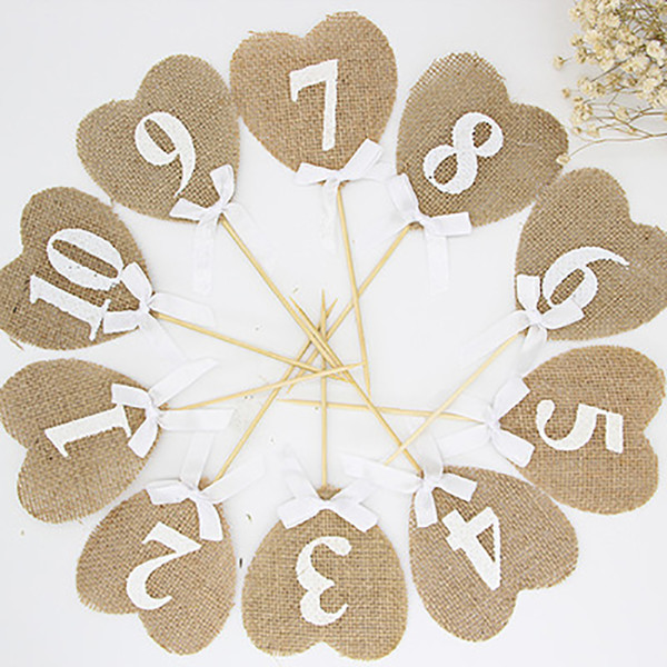 Factory Outlet Linen heart Flower arrangement banner Digital Flag Digital seat card for party wedding home decoration DIY