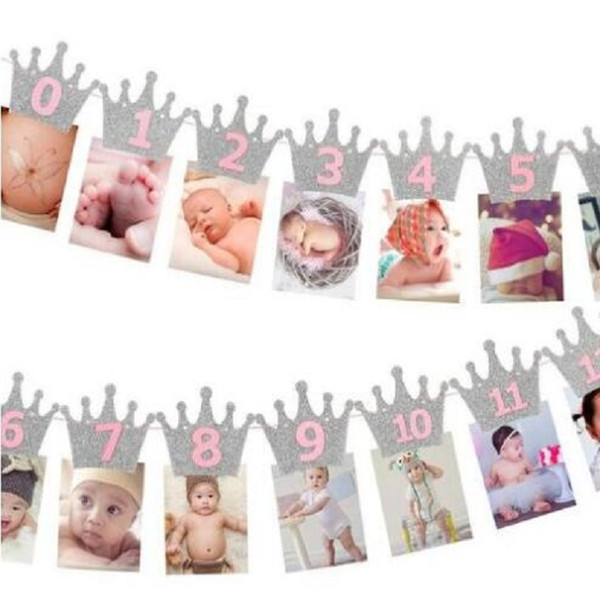 Golden/slivery crown Party Flag 1'st first Birthday Pennant bell garland Banner Bunting for Decoration DIY favor