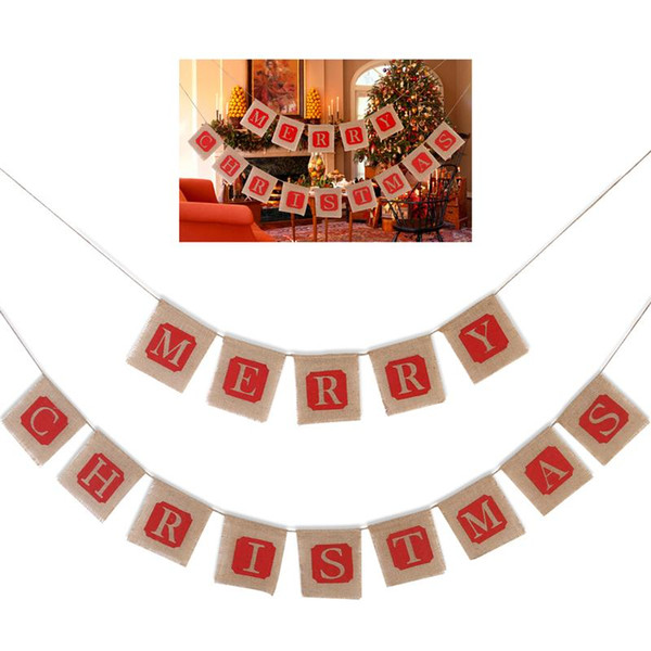 Merry Christmas Jute Burlap Banners Garlands for Holiday Decoration