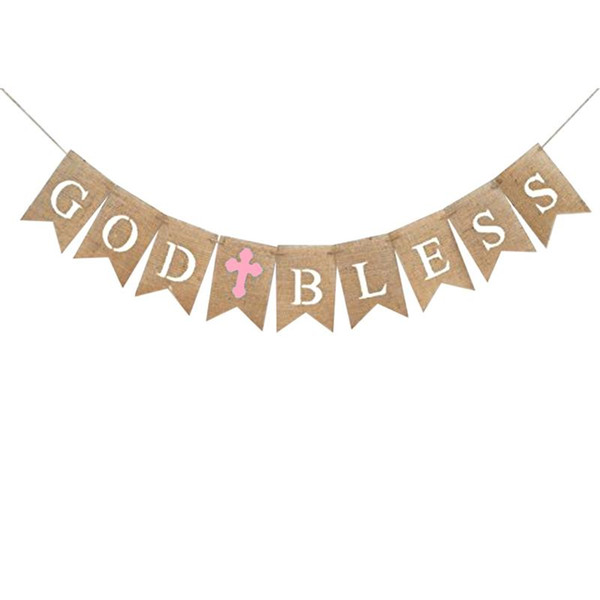2.8M GOD BLESS Letters Burlap Forked Tail Banners Garland Bunting Flags For Baby Shower Birthday Christening Baptism Party Decor