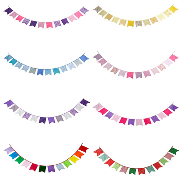 12 Flags/set 3.2M Colorful Flag Cotton Fabric Bunting Banner Garland Baby Shower Wedding Birthday Christmas Party Decoration 8Z