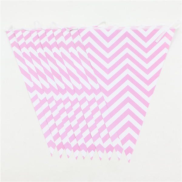 1set\lot Happy Birthday Decoration Pink Flags Kids Favors Wave Pattern Bunting Baby Shower Paper Pennats Party Banners Supplies