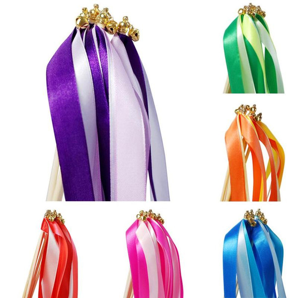 10 PCS Party Romantic Elegant Fairy Wedding Decoration 6 Colors Ribbon Lovely Wand Marriage Ribbon Stick Party Props 1 BAG S3