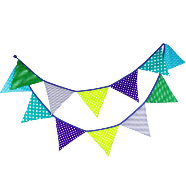 2 Set 3.3M 12pc Fresh Green Geometric Bunting Banner Cotton Cloth Hanging Party Flags Holiday Pennant Decoration Photo Props