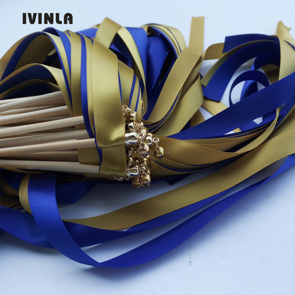 50pcs/lot royal and gold wedding wands Twirling Streamers wedding ribbon stick for wedding decoration