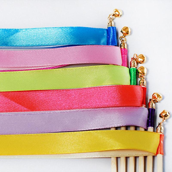 10pcs/lot Magic Ribbon Stick Fairy Wand Wedding Ribbon Wands With Gold Bell Twirling Wedding Streamers Birthday Party Supplies