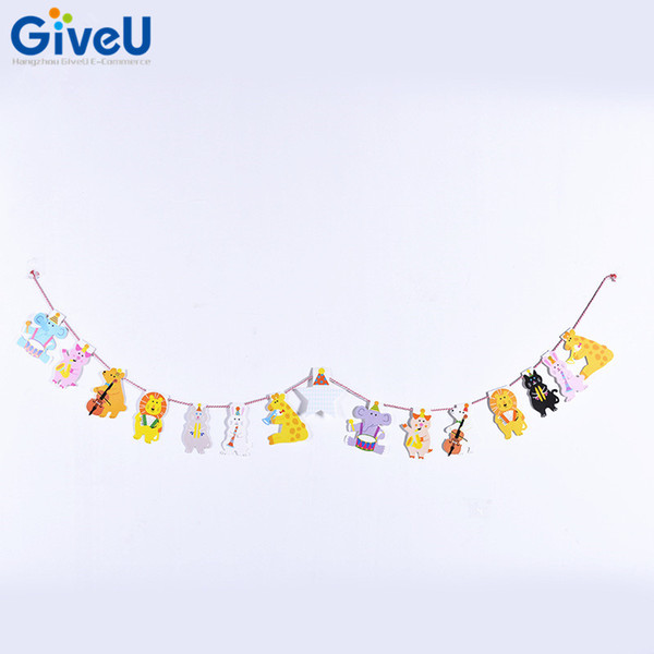 wholesale New 2pcs Babyshower Kids Birthday Decoration Animal Paper Garland Banner Event & Party Animal Family Music Kid Party Flag