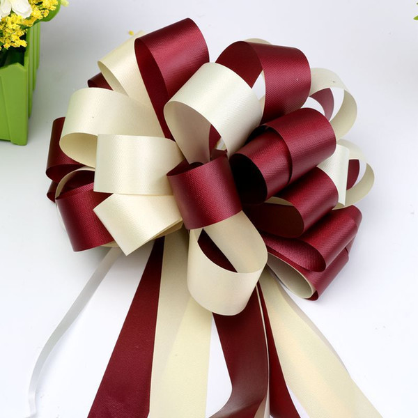 10/pcs holiday supplies double color with pull flower bow flower wedding room decoration wedding car pull flower bouquet ribbon