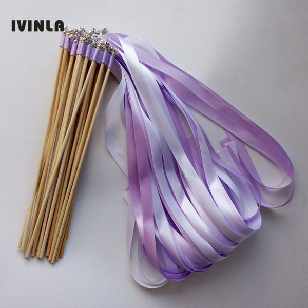Hot selling 50pcs/lot purple and light purple wedding ribbon wands with sliver bell