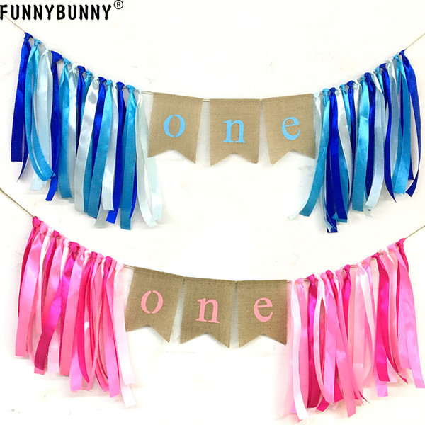 FUNNYBUNNY Burlap One High Chair Banner for Girl and boy 1st One Birthday Party Decorations