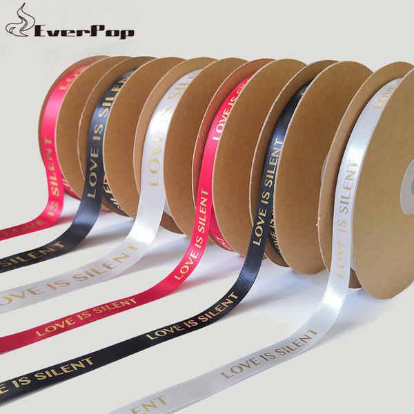 50 Yards Per Roll Gold Hot Stamping Stain Silk Ribbon Polyester Ribbons for Wedding Party Gift Decorative Gift Wrap Accessories