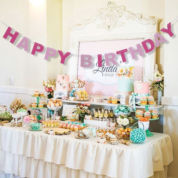 HAPPY BIRTHDAY Non-Woven Happy Birthday Banners Paper Bunting Baby Shower Flags Kids Birthday Party Favors Decoration