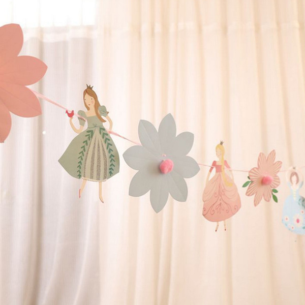 Girl Party Flower Princess Decorative Hanging Banner Party Decor Photo Backdrop with Rope