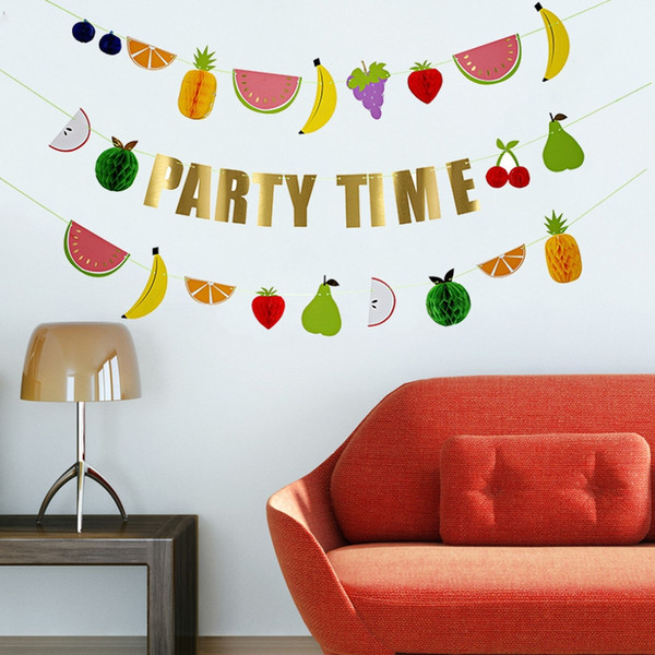 Colorful Paper Hanging Fruits Bunting Banner Party Time Garland Flags Home Wall Decoration Prom Christmas Birthday Supplies 3PCS