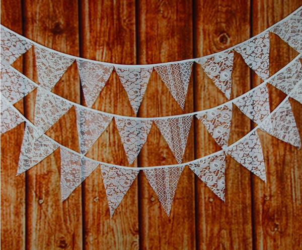 3.2 M 12pcs Bunting Banner White Lace Valentine Day Birthday Holiday Triangle Flags Wedding Pennant Decoration Photography Props