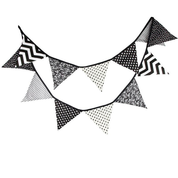 Black and White Cotton Flag Banner for Baby Shower Party Fabric Pennant Garlands Wedding Decoration Party Supplies