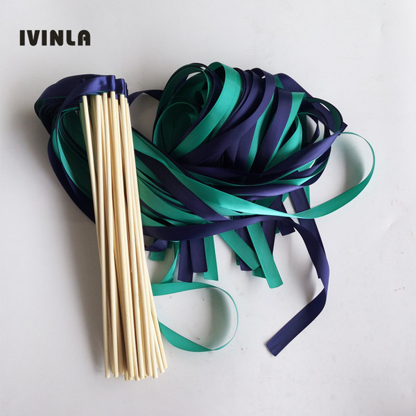 50pcs/lot Dark Blue and Green wedding ribbon wands without bell for wedding decoration