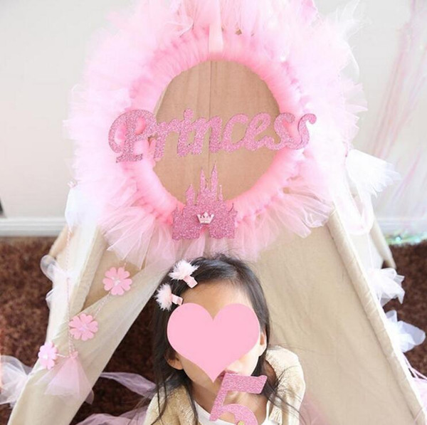 1pcs Blue/Pink Bunting Garland Princess Themed Tutu Yarn Knocker Banner Birthday Party Decor Baby Shower Photo Props