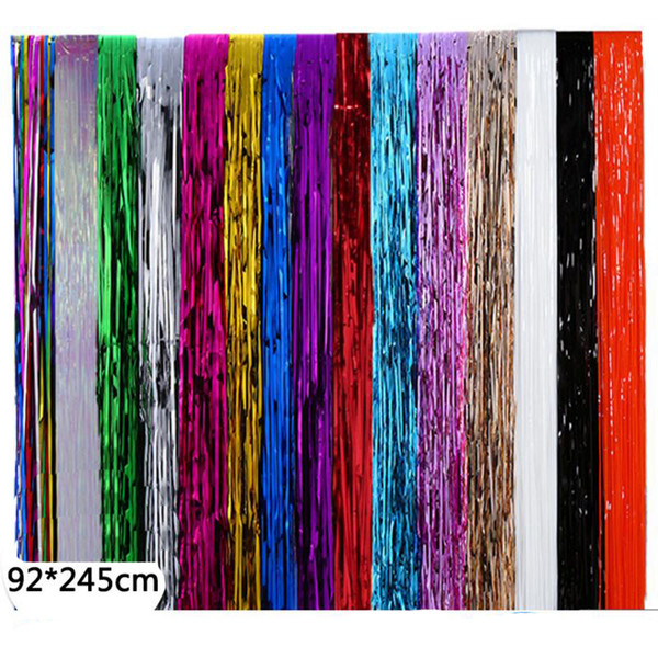 2 Pcs/lot 92*245cm Gold Foil Tinsel Curtain Tassel Garlands Wedding Christmas Decoration Birthday Party Colorful Streamers