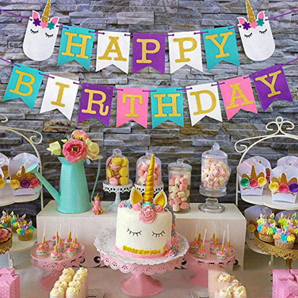 Happy Birthday Bunting Banner Unicorn Theme Colorful Garland Baby Shower Birthday Party Decorations Boy/Girl Party Supplies