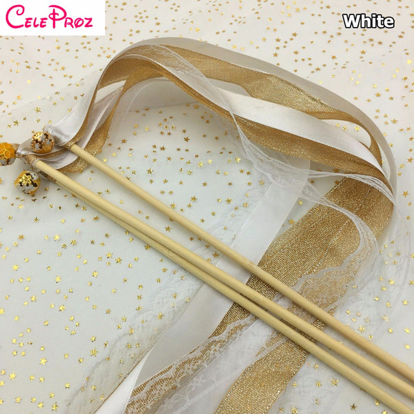 White Wedding Party Glitter Ribbon Wands Lace Fairy Sticks With Bells Birthday Ribbon Wands Wedding Photo Props Party Supply