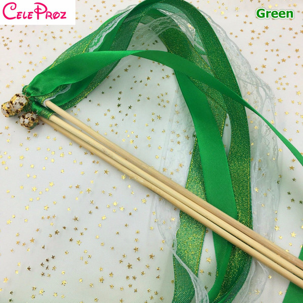 Christmas Green Wedding Glitter Ribbon Wands Lace Fairy Sticks With Bells Birthday Ribbon Wands Wedding Photo Props Party Supply