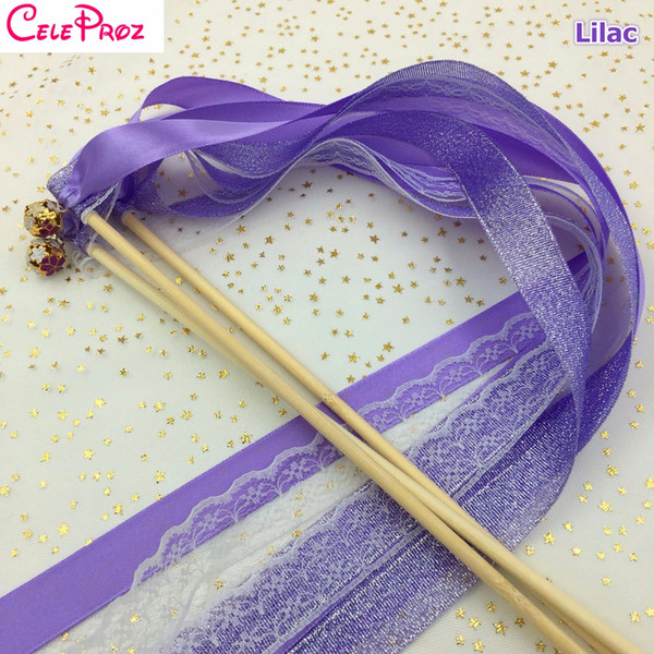 Lilac Purple Wedding Glitter Ribbon Wands Lace Fairy Sticks With Bells Birthday Ribbon Wands Wedding Photo Props Party Supply