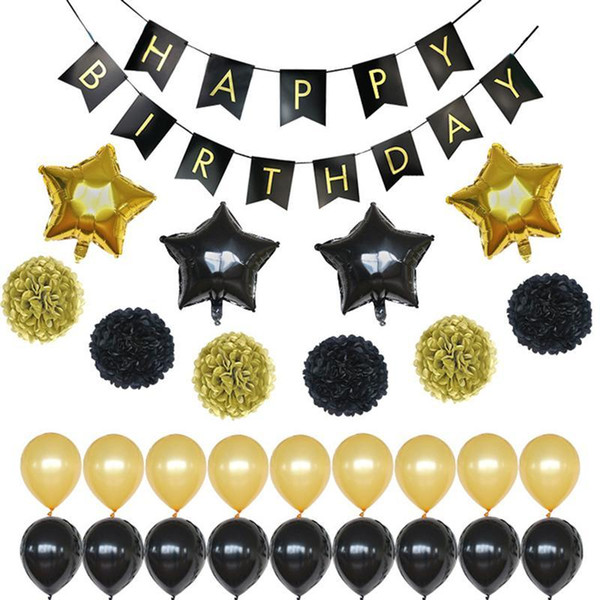 Christmas Birthday Party Paper Decoration Set Happy Birthday Banner Hanging Swirls Pom Poms Boy Girl Party Favors
