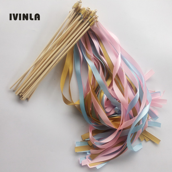50pcs/lot gold blue and pink Wedding Wands with gold Bells for wedding party