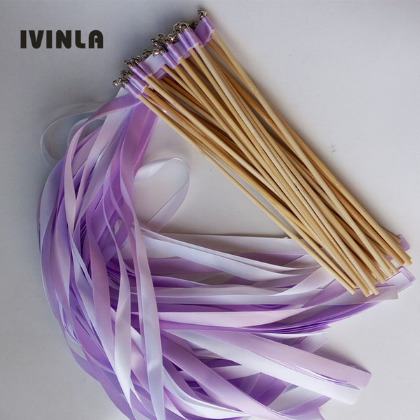50pcs/lot Light purple and purple Wedding Ribbon Wands with sliver bell For Wedding Party