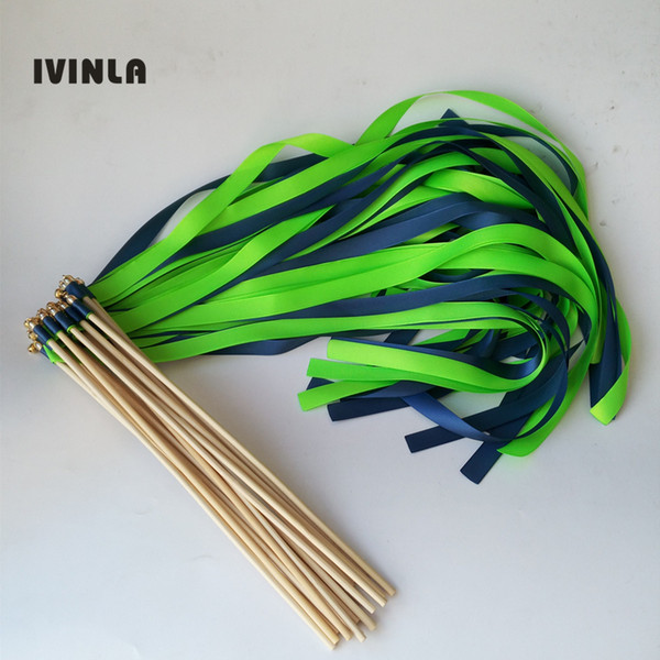 50Pieces/Lot Style A royal and green ribbon wedding wands with gold bell for wedding party