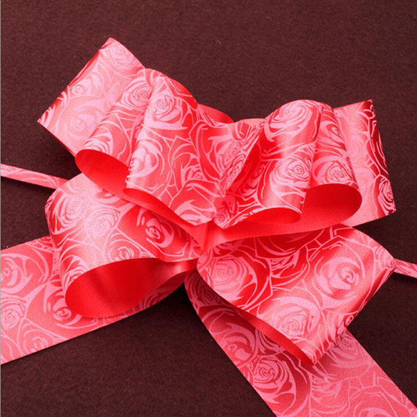 50pcs/lot Gift Box Streamers Bow Knot Silk Ribbon Bowknot With Rose Pattern Wedding Supplies For Christmas Gift Bags Ornament