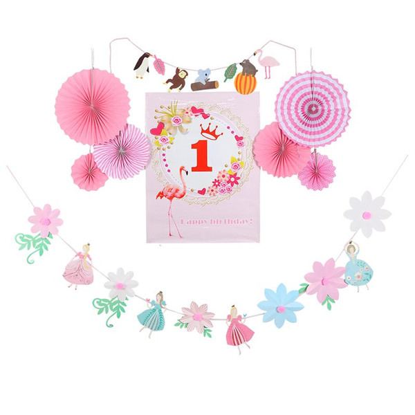 Kids Baby Shower Paper Fans Bunting Banners Hanging Garlands Party Favors Supplies Happy Birthday Decorations