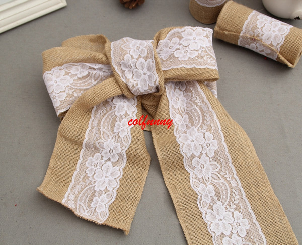 300pcs 15*240cm Naturally Elegant Burlap Lace Chair Sashes Jute Chair Tie Bow For Rustic Wedding Party Event Decoration F051403