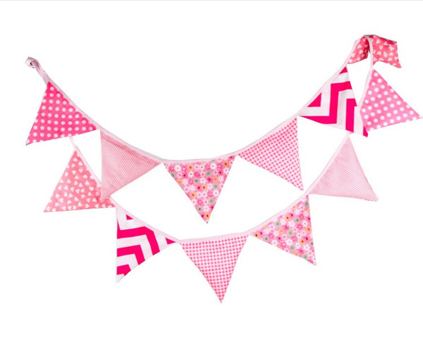 3.3 M 12pcs Summer Pink Wave Dot Bunting Banner Cotton Cloth Hanging Birthday Party Flags Holiday Pennant Decoration Photo Prop