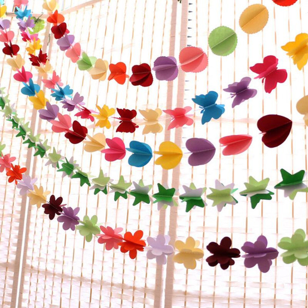 5pcs/set Three-dimensional Paper Pull Flower Streamers Birthday Wedding Room Party Decoration Paper String Hanging Bunting
