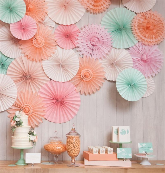 6 Pcs Tissue Paper Cut-Out Paper Fans Pinwheels Hanging Flower Paper Crafts For Showers Wedding Party Birthday Festival Favor