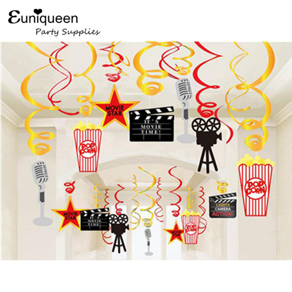 30pcs PVC Film Foil Swirls Anniversary Party Gold Movie Garlands Red Camera Banner Birthday Party Decoration Swirl Danglers