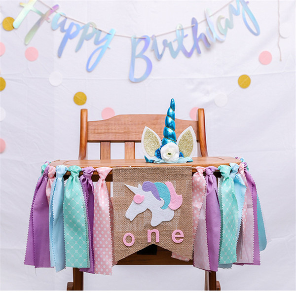 Unicorn Party Baby Girl Boy 1st Birthday Party Garland Bunting Baby party Decorations Blue Pink Hanging Banners