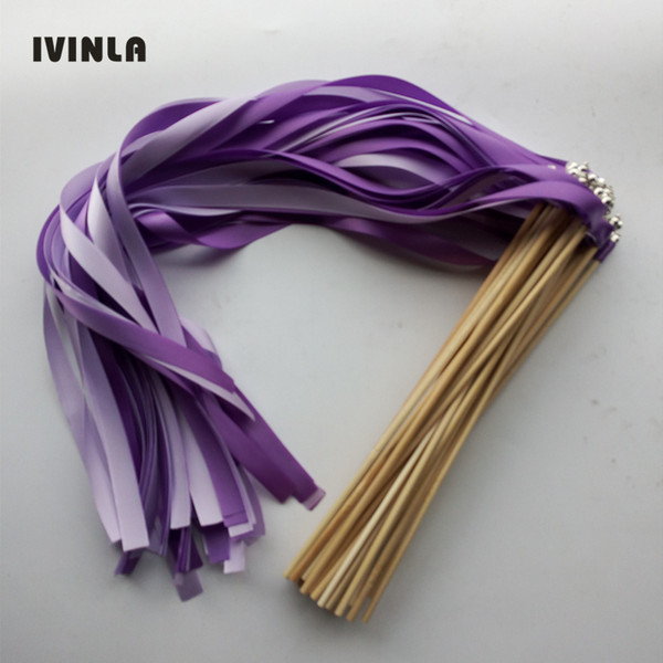 Newest 50pcs/lot purple wedding wands with sliver bell for wedding decoration