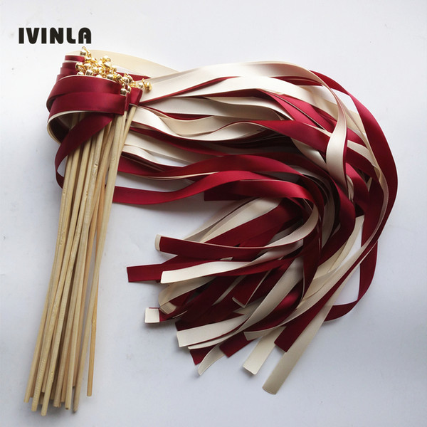 50pcs/lot cream and wine wedding wands Twirling Streamers wedding ribbon stick for wedding decoration