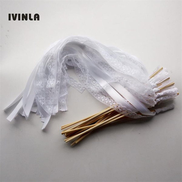 Hot Selling 50pcs/lot white Wedding ribbon wands without bell for wedding decoration