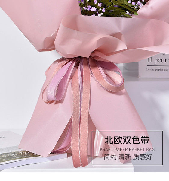 1.6cm Double color satin flowers packaging ribbon/ plain cotton bouquet wrapping paper