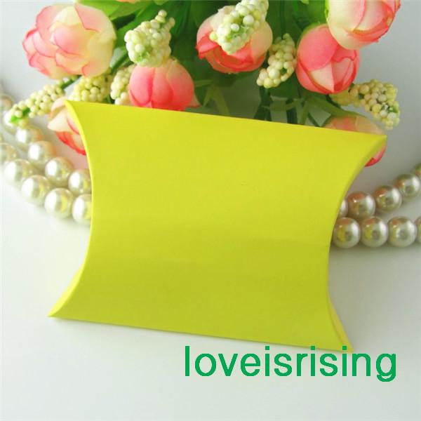 New Arrivals-100 Pieces 9x7.1x2.4cm Yellow Color Pillow Favor Box, Gift Box For Baby Shower Wedding Favors Boxes Supplies