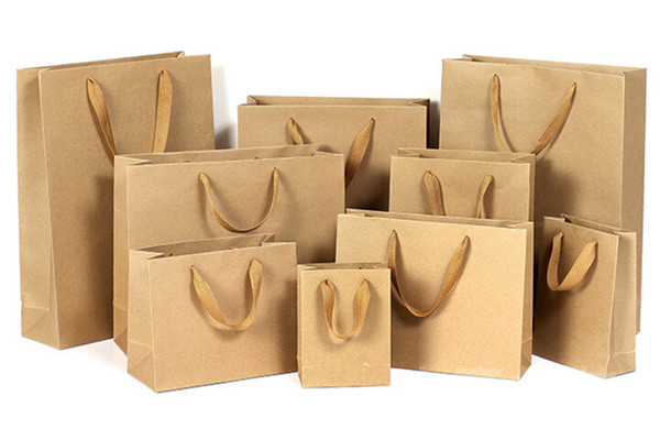 2016 10 sizes stock and customized paper gift bag brown kraft paper bag with handles wholesale ELB151