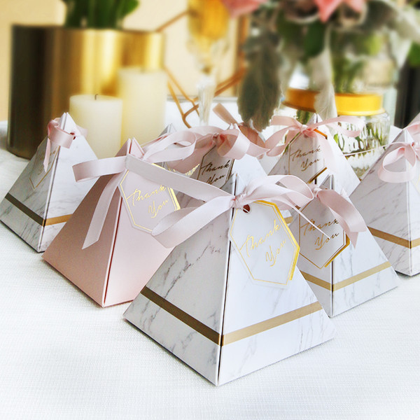 New Creative Candy Box Triangular Pyramid Marble style Wedding Favors Party Supplies thanks Gift Chocolate Box