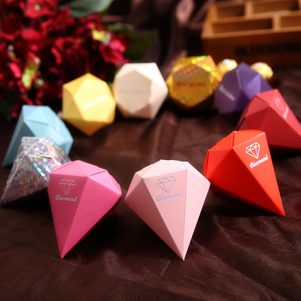 100pcs Diamond shaped Candy Box Gift Jewelry DIY Paper Boxes Wedding favors Gold Silver Red Purple