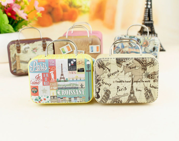 20pcs Retro Suitcase Candy Box Sweet Love Wedding Party Gift Jewelry Tin plate Boxes Mix 6 Style New