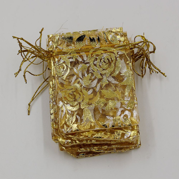 Hot ! 100Pcs Jewelry Packing Gold Roses Organza Pouch Wedding Favor Gift Bags 7x9cm /9x12cm / 13x18cm