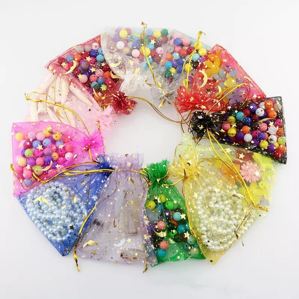 Hot Sale 100pcs/lot Organza Colorful Bags Moon and Star Drawstring Pouches Popular Gift Bags&Pouches Cheap 7*9cm Jewelry Bag